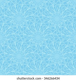 Seamless creative hand-drawn pattern of stylized flowers in pale cyan and light turquoise colors. Vector illustration.
