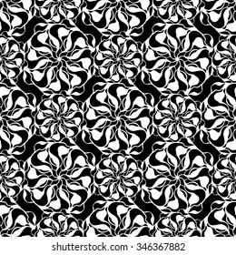Seamless creative hand-drawn pattern of stylized flowers in black and white colors. Vector illustration.