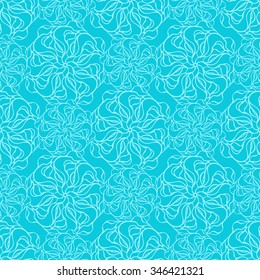 Seamless creative hand-drawn pattern of stylized flowers in light cyan and bright turquoise colors. Vector illustration.