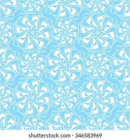 Seamless creative hand-drawn pattern of stylized flowers in pale cyan and white colors. Vector illustration.