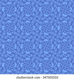 Seamless creative hand-drawn pattern of stylized flowers in cornflower and cerulean blue colors. Vector illustration.
