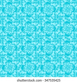 Seamless creative hand-drawn pattern of stylized flowers in light cyan and bright turquoise colors. Vector illustration.