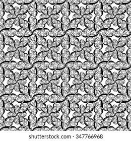 Seamless creative hand-drawn pattern of stylized flowers in black and white colors. Vector illustration.