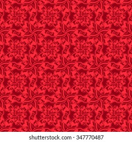 Seamless creative hand-drawn pattern of stylized flowers in bright red and dark burgundy colors. Vector illustration.