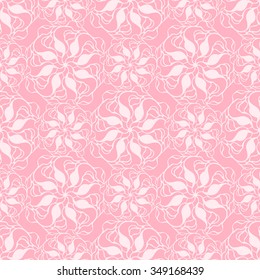 Seamless creative hand-drawn pattern of stylized flowers in pastel pink and light rose colors. Vector illustration.