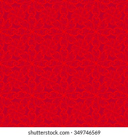 Seamless creative hand-drawn pattern of stylized flowers in bright scarlet and maroon colors. Vector illustration.