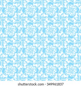 Seamless creative hand-drawn pattern of stylized flowers in pale cyan and white colors. Vector illustration.
