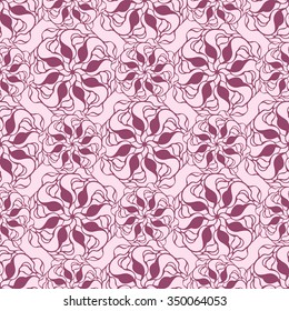 Seamless creative hand-drawn pattern of stylized flowers in mauve and pastel pink colors. Vector illustration.