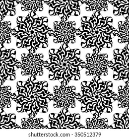 Seamless creative hand-drawn pattern of stylized flowers in black and white colors. Vector illustration.