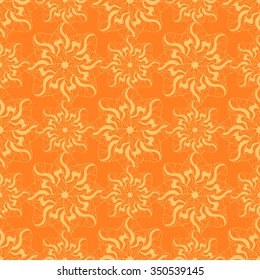 Seamless creative hand-drawn pattern of stylized flowers in yellow and orange colors. Vector illustration.