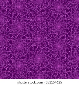 Seamless creative hand-drawn pattern of stylized flowers in dark violet and bright magenta colors. Vector illustration.