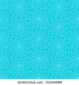 Seamless creative hand-drawn pattern of stylized flowers in light cyan and bright turquoise colors. Vector illustration.