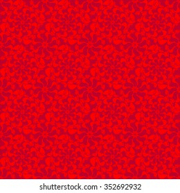 Seamless creative hand-drawn pattern of stylized flowers in bright scarlet and maroon colors. Vector illustration.