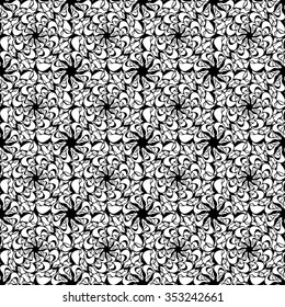 Seamless creative hand-drawn pattern of stylized flowers in black and white colors. Vector illustration.