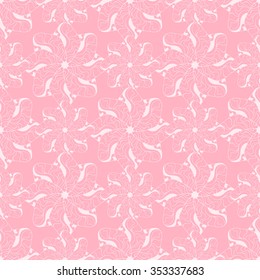 Seamless creative hand-drawn pattern of stylized flowers in pastel pink and light rose colors. Vector illustration.