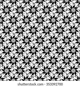 Seamless creative hand-drawn pattern of stylized flowers in black and white colors. Vector illustration.
