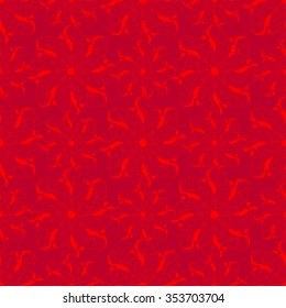 Seamless creative hand-drawn pattern of stylized flowers in bright scarlet and maroon colors. Vector illustration.