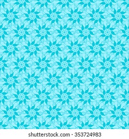Seamless creative hand-drawn pattern of stylized flowers in light cyan and bright turquoise colors. Vector illustration.