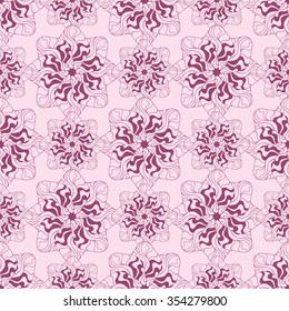 Seamless creative hand-drawn pattern of stylized flowers in mauve and pastel pink colors. Vector illustration.