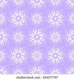 Seamless creative hand-drawn pattern of stylized flowers in pale violet and white colors. Vector illustration.