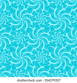 Seamless creative hand-drawn pattern of stylized flowers in light cyan and bright turquoise colors. Vector illustration.