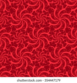Seamless creative hand-drawn pattern of stylized flowers in bright red and dark burgundy colors. Vector illustration.