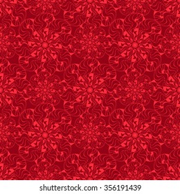 Seamless creative hand-drawn pattern of stylized flowers in bright red and dark burgundy colors. Vector illustration.