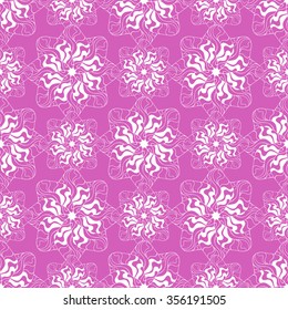 Seamless creative hand-drawn pattern of stylized flowers in bright purple and white colors. Vector illustration.