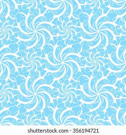 Seamless creative hand-drawn pattern of stylized flowers in pale cyan and white colors. Vector illustration.