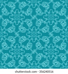 Seamless creative hand-drawn pattern of stylized flowers in light turquoise and blue-green colors. Vector illustration.