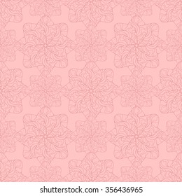 Seamless creative hand-drawn pattern of stylized flowers in brown and pink pastel colors. Vector illustration.