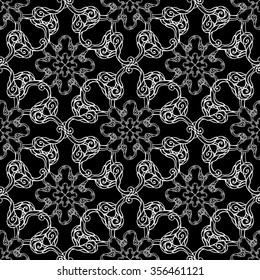 Seamless creative hand-drawn pattern of stylized flowers in black and white colors. Vector illustration.