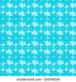 Seamless creative hand-drawn pattern of stylized flowers in light cyan and bright turquoise colors. Vector illustration.
