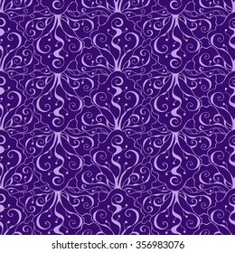 Seamless creative hand-drawn pattern of stylized flowers in pale lilac and dark violet colors. Vector illustration.