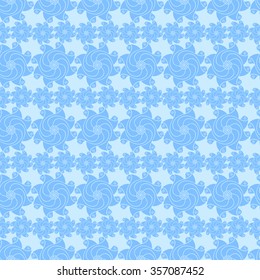 Seamless creative hand-drawn pattern of stylized flowers in pale cyan and cornflower blue colors. Vector illustration.