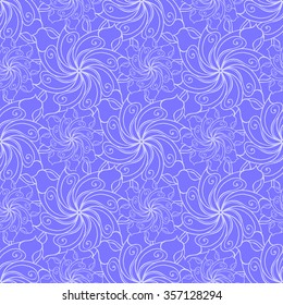 Seamless creative hand-drawn pattern of stylized flowers in bright blue and pale lavender colors. Vector illustration.
