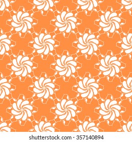 Seamless creative hand-drawn pattern of stylized flowers in white and bright orange colors. Vector illustration.