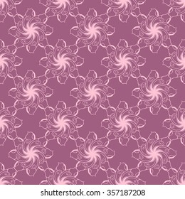 Seamless creative hand-drawn pattern of stylized flowers in light mauve and pale pink colors. Vector illustration.