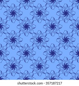 Seamless creative hand-drawn pattern of stylized flowers in cornflower and cerulean blue colors. Vector illustration.