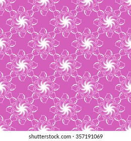 Seamless creative hand-drawn pattern of stylized flowers in bright purple and white colors. Vector illustration.