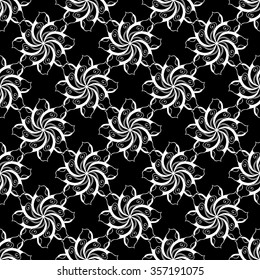 Seamless creative hand-drawn pattern of stylized flowers in black and white colors. Vector illustration.