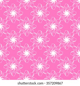 Seamless creative hand-drawn pattern of stylized flowers in pale magenta and white colors. Vector illustration.