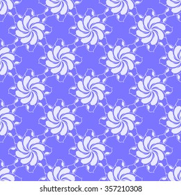 Seamless creative hand-drawn pattern of stylized flowers in bright blue and pale lavender colors. Vector illustration.