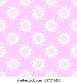 Seamless creative hand-drawn pattern of stylized flowers in white and light pink colors. Vector illustration.