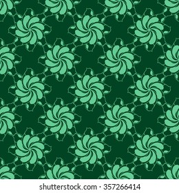 Seamless creative hand-drawn pattern of stylized flowers in jade and dark green colors. Vector illustration.