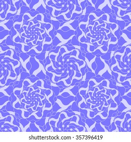 Seamless creative hand-drawn pattern of stylized flowers in bright blue and pale lavender colors. Vector illustration.