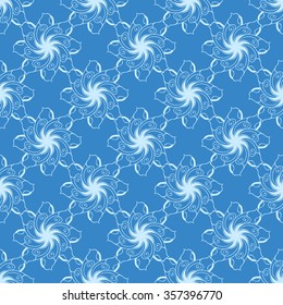 Seamless creative hand-drawn pattern of stylized flowers in light cyan and sky blue colors. Vector illustration.
