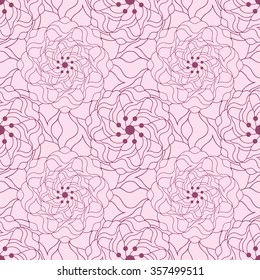 Seamless creative hand-drawn pattern of stylized flowers in mauve and pastel pink colors. Vector illustration.