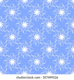 Seamless creative hand-drawn pattern of stylized flowers in cornflower blue and white colors. Vector illustration.