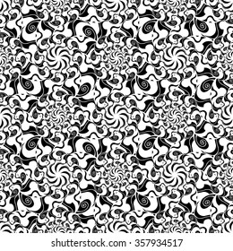 Seamless creative hand-drawn pattern of stylized flowers in black and white. Vector illustration.